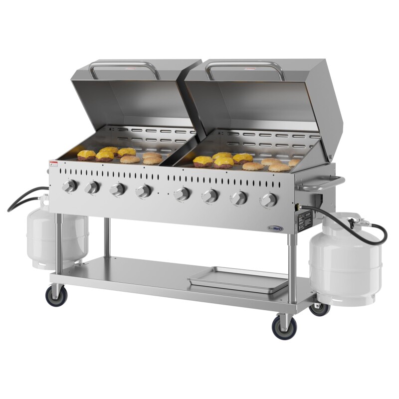 60 in. 8-Burner Commercial Outdoor Propane Gas Grill with 2 Roll Dome Covers in Stainless-Steel, ETL Listed CGKIT6D30D30, product image 2 of 13