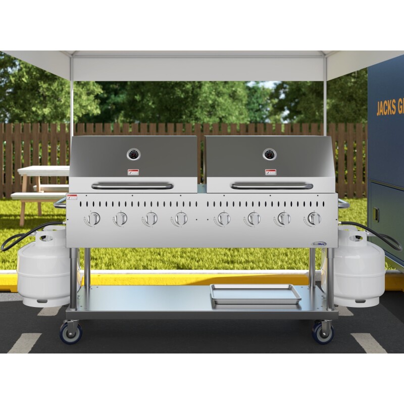 60 in. 8-Burner Commercial Outdoor Propane Gas Grill with 2 Roll Dome Covers in Stainless-Steel, ETL Listed CGKIT6D30D30, product image 4 of 13