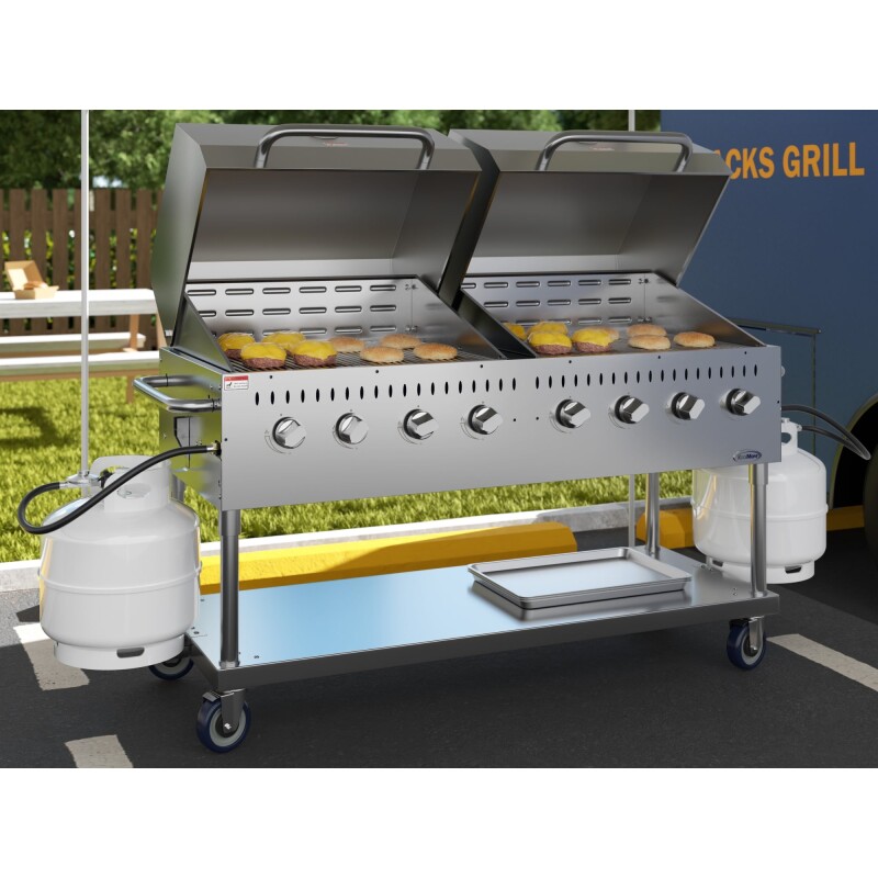 60 in. 8-Burner Commercial Outdoor Propane Gas Grill with 2 Roll Dome Covers in Stainless-Steel, ETL Listed CGKIT6D30D30, product image 5 of 13