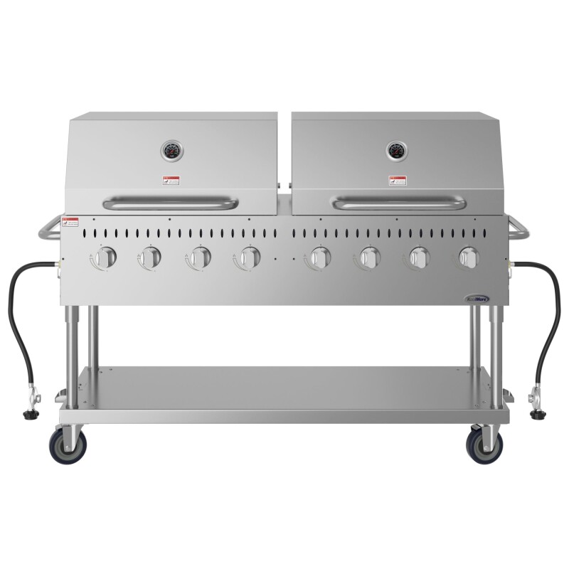 60 in. 8-Burner Commercial Outdoor Propane Gas Grill with 2 Roll Dome Covers in Stainless-Steel, ETL Listed CGKIT6D30D30, product image 6 of 13