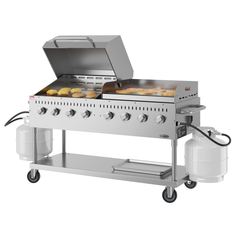 60 in. 8-Burner Commercial Outdoor Propane Gas Grill with 30 in. Roll Dome Cover and 30 in. Griddle in Stainless-Steel, ETL Listed CGKIT6D30G30, product image 2 of 12
