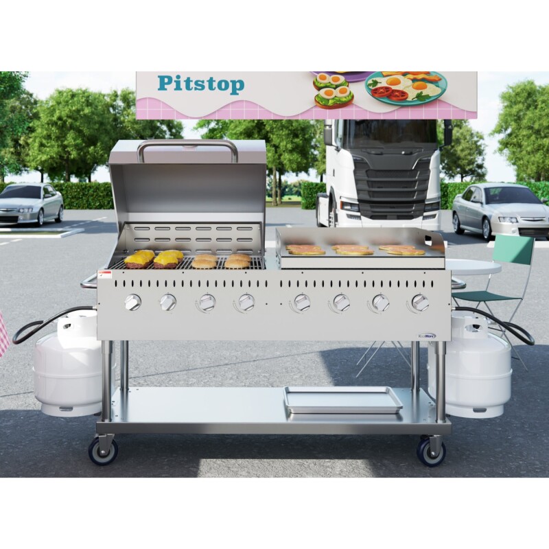 60 in. 8-Burner Commercial Outdoor Propane Gas Grill with 30 in. Roll Dome Cover and 30 in. Griddle in Stainless-Steel, ETL Listed CGKIT6D30G30, product image 4 of 12