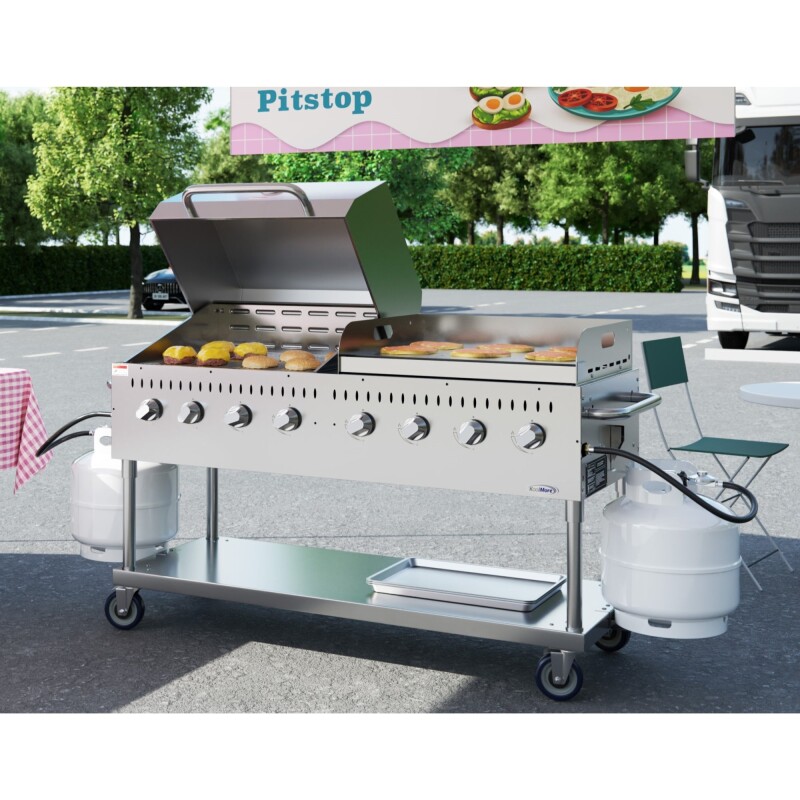 60 in. 8-Burner Commercial Outdoor Propane Gas Grill with 30 in. Roll Dome Cover and 30 in. Griddle in Stainless-Steel, ETL Listed CGKIT6D30G30, product image 5 of 12