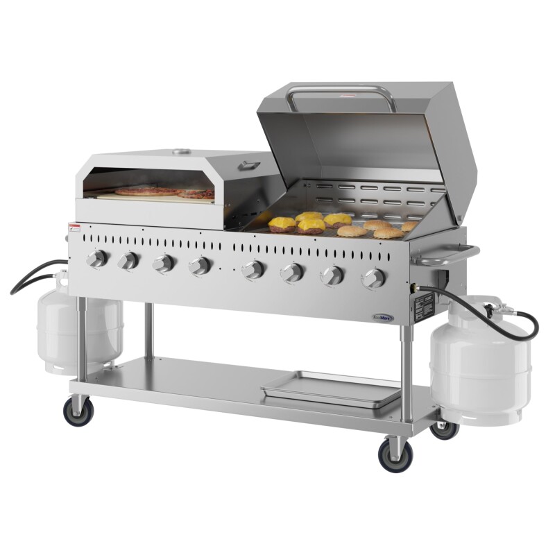 60 in. 8-Burner Commercial Outdoor Propane Gas Grill With 30 in. Roll Dome Cover and 30 in. Pizza Oven in Stainless-Steel, ETL Listed CGKIT6D30P30, product image 2 of 13