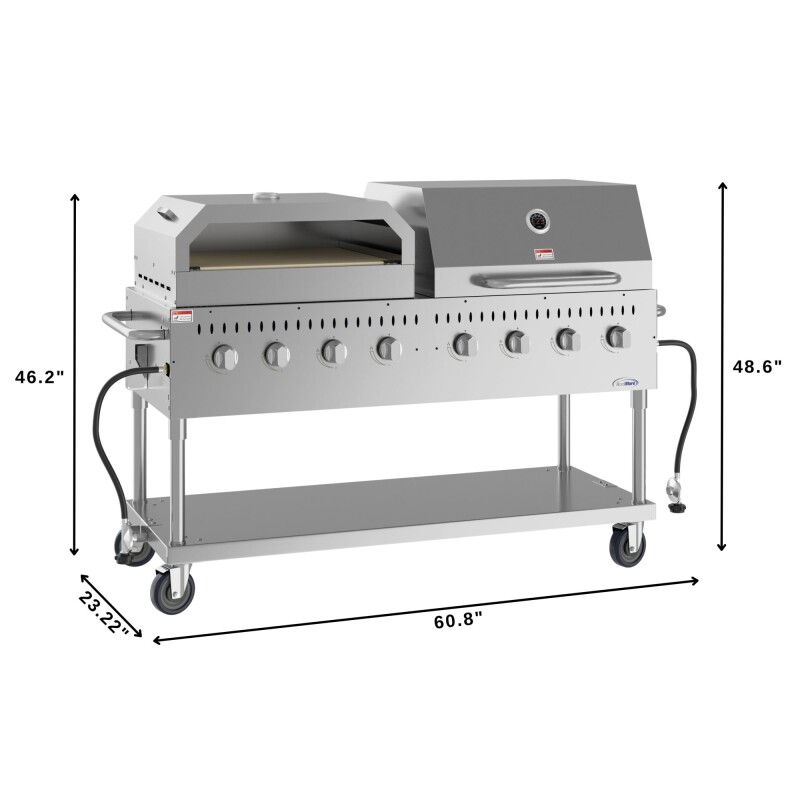 60 in. 8-Burner Commercial Outdoor Propane Gas Grill With 30 in. Roll Dome Cover and 30 in. Pizza Oven in Stainless-Steel, ETL Listed CGKIT6D30P30, product image 3 of 13