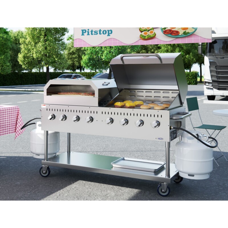 60 in. 8-Burner Commercial Outdoor Propane Gas Grill With 30 in. Roll Dome Cover and 30 in. Pizza Oven in Stainless-Steel, ETL Listed CGKIT6D30P30, product image 5 of 13