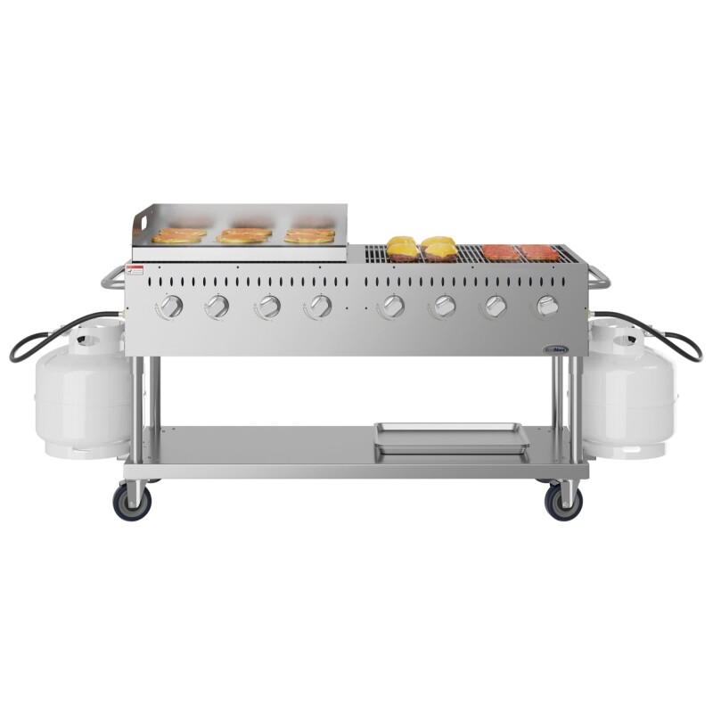 60 in. 8-Burner Commercial Outdoor Propane Gas Grill with 30 in. Griddle in Stainless-Steel, ETL Listed CGKIT6G30
