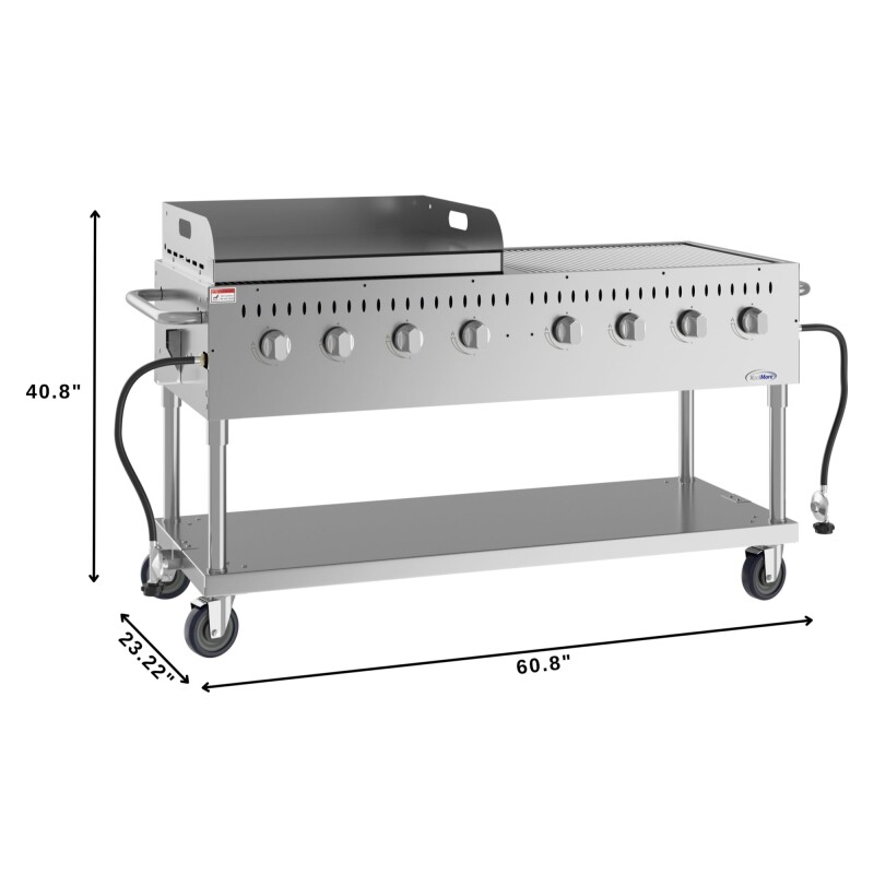 60 in. 8-Burner Commercial Outdoor Propane Gas Grill with 30 in. Griddle in Stainless-Steel, ETL Listed CGKIT6G30, product image 3 of 11
