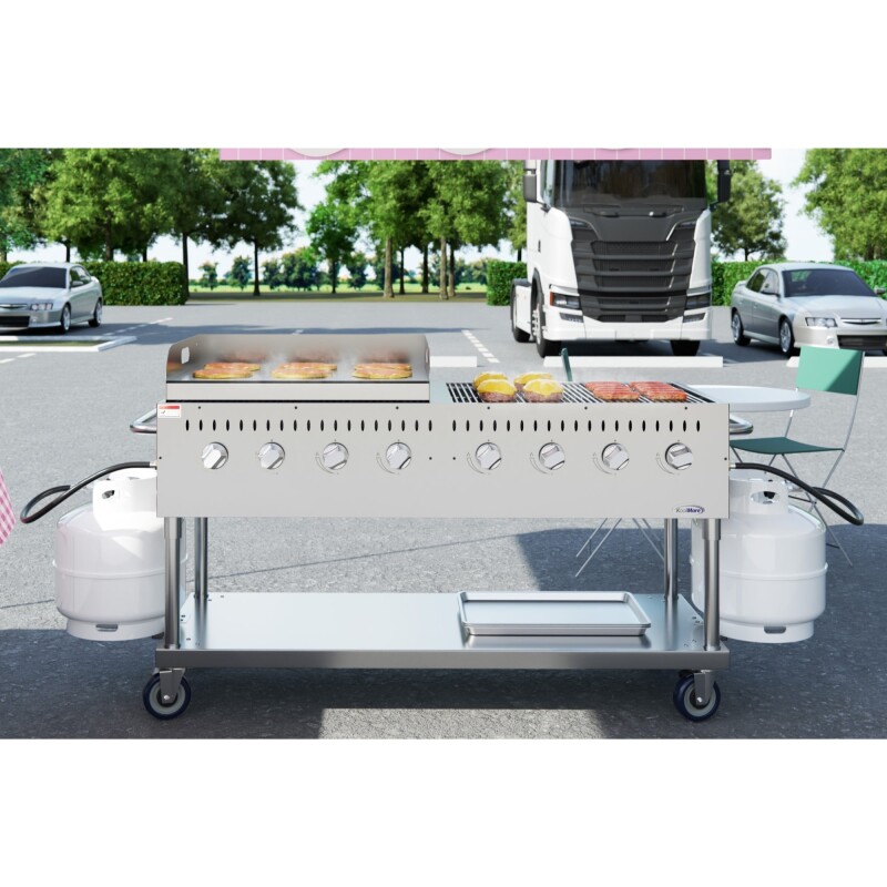60 in. 8-Burner Commercial Outdoor Propane Gas Grill with 30 in. Griddle in Stainless-Steel, ETL Listed CGKIT6G30, product image 4 of 11