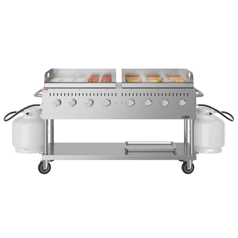 60 in. 8-Burner Commercial Outdoor Propane Gas Grill with Two 30 in. Griddles in Stainless-Steel, ETL Listed CGKIT6G30G30