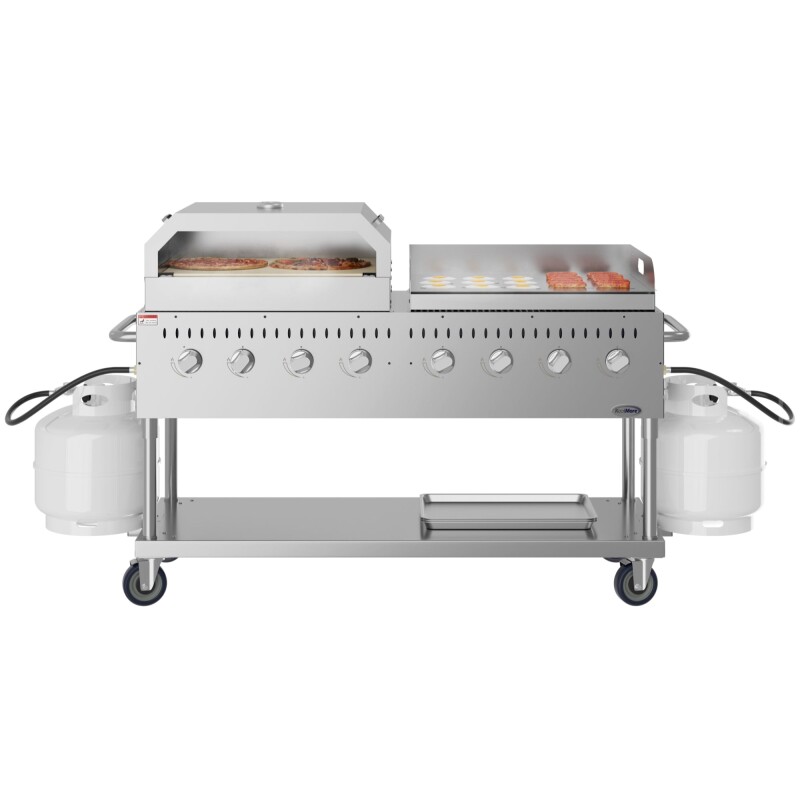 60 in. 8-Burner Commercial Outdoor Propane Gas Grill with 30 in. Griddle and 30 in. Pizza Oven in Stainless-Steel, ETL Listed CGKIT6G30P30
