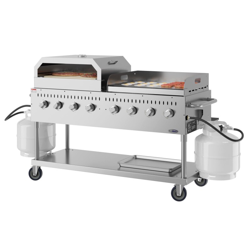 60 in. 8-Burner Commercial Outdoor Propane Gas Grill with 30 in. Griddle and 30 in. Pizza Oven in Stainless-Steel, ETL Listed CGKIT6G30P30, product image 2 of 13