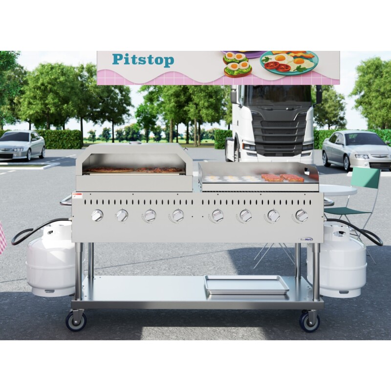 60 in. 8-Burner Commercial Outdoor Propane Gas Grill with 30 in. Griddle and 30 in. Pizza Oven in Stainless-Steel, ETL Listed CGKIT6G30P30, product image 4 of 13