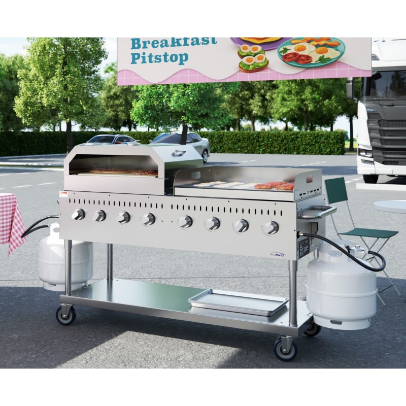 60 in. 8-Burner Commercial Outdoor Propane Gas Grill with 30 in. Griddle and 30 in. Pizza Oven in Stainless-Steel, ETL Listed CGKIT6G30P30, product image 5 of 13