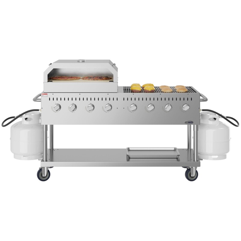 60 in. 8-Burner Commercial Outdoor Propane Gas Grill with 30 in. Pizza Oven in Stainless-Steel, ETL Listed CGKIT6P30