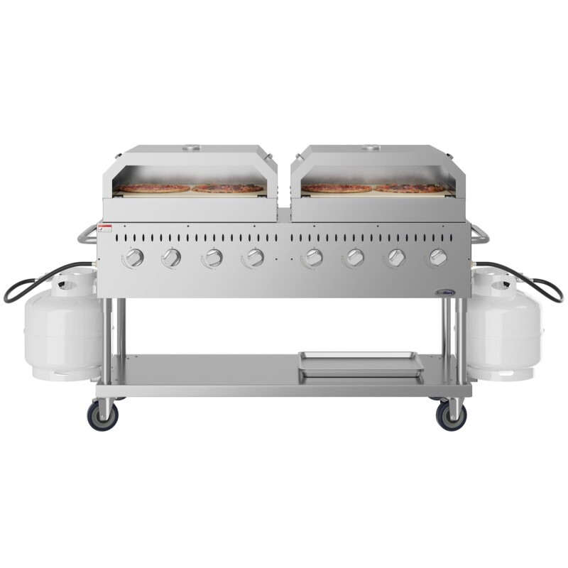 60 in. 8-Burner Commercial Outdoor Propane Gas Grill with Two 30 in. Pizza Ovens in Stainless-Steel, ETL Listed CGKIT6P30P30