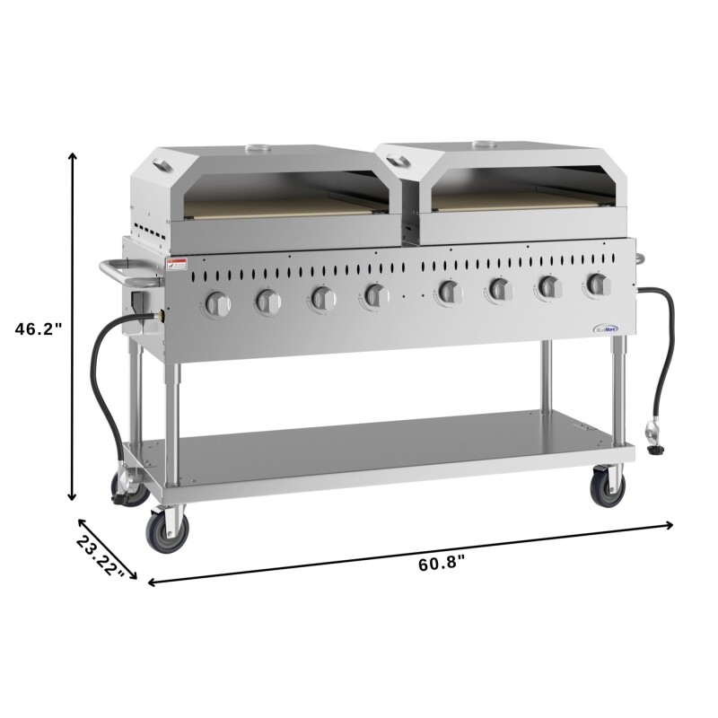 60 in. 8-Burner Commercial Outdoor Propane Gas Grill with Two 30 in. Pizza Ovens in Stainless-Steel, ETL Listed CGKIT6P30P30, product image 3 of 13