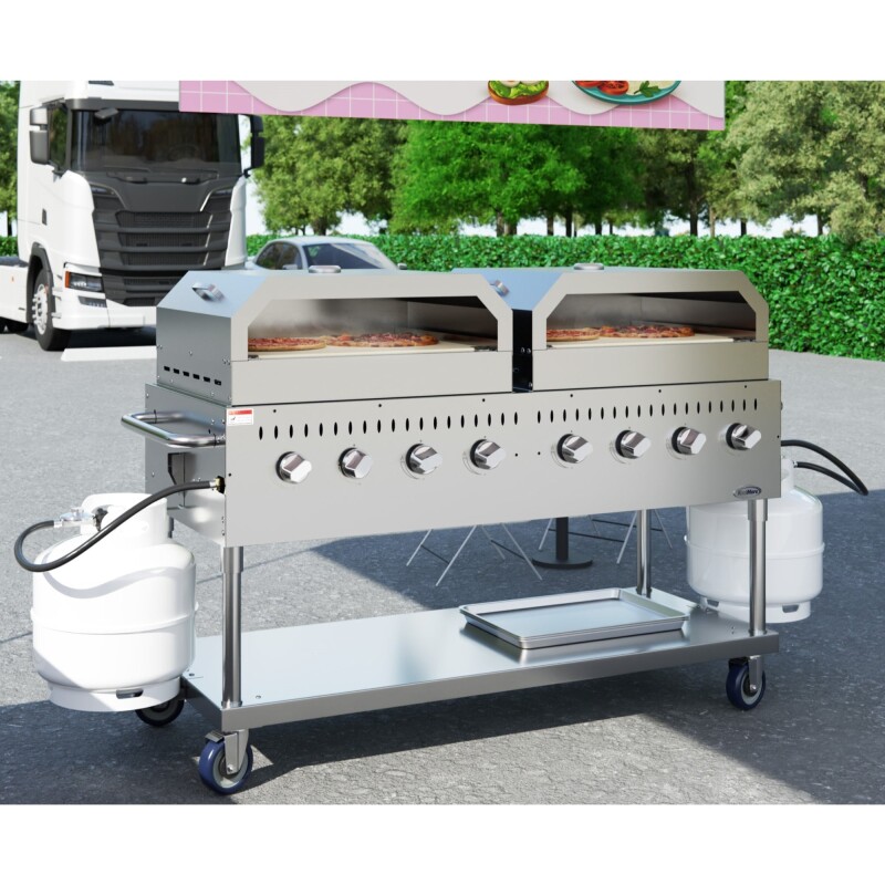 60 in. 8-Burner Commercial Outdoor Propane Gas Grill with Two 30 in. Pizza Ovens in Stainless-Steel, ETL Listed CGKIT6P30P30, product image 5 of 13