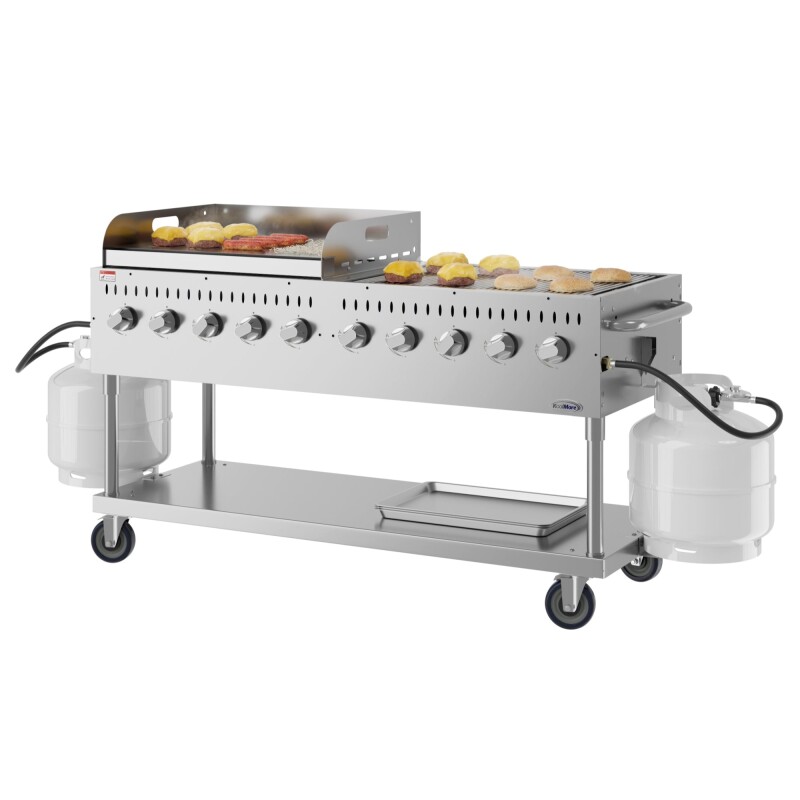 72 in. Commercial Outdoor Propane Gas Grill with 36 in. Griddle in Stainless-Steel, ETL Listed CGKIT7G36, product image 2 of 12