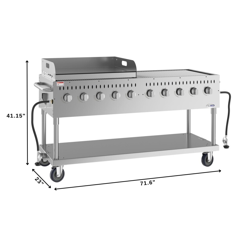 72 in. Commercial Outdoor Propane Gas Grill with 36 in. Griddle in Stainless-Steel, ETL Listed CGKIT7G36, product image 3 of 12