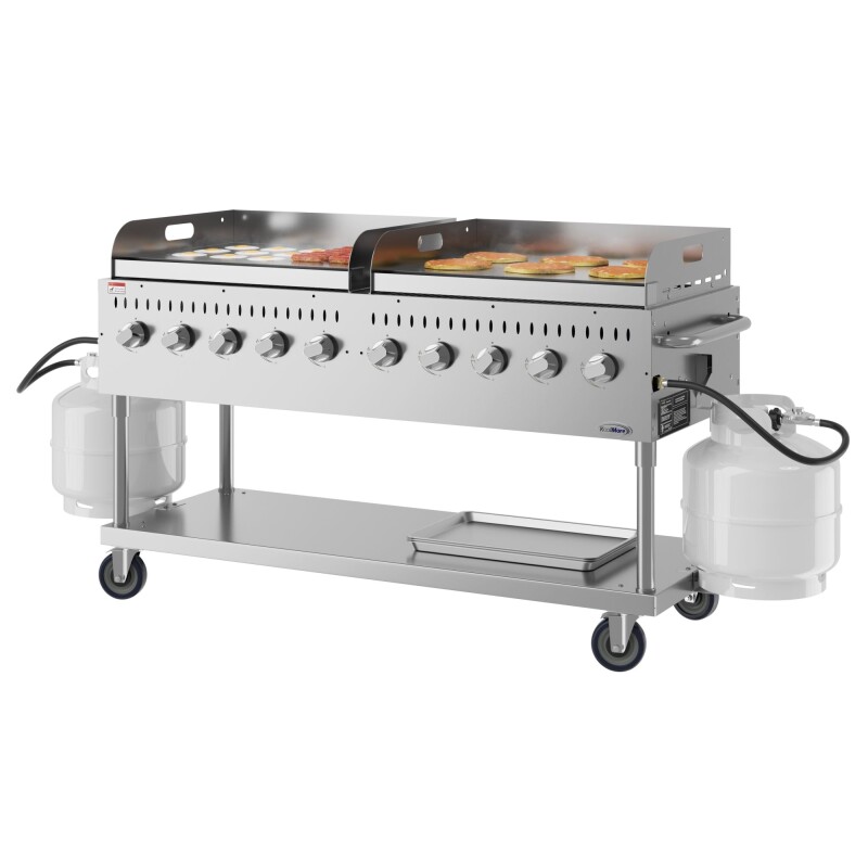 72 in. 10-Burner Commercial Outdoor Propane Gas Grill with Two 36 in. Griddles in Stainless-Steel, ETL Listed CGKIT7G36G36, product image 2 of 10