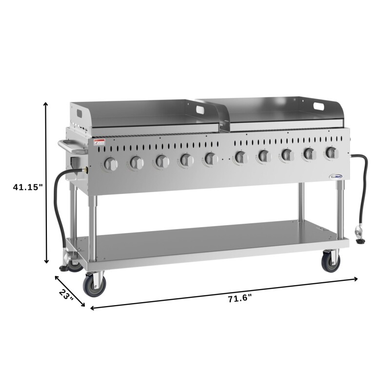 72 in. 10-Burner Commercial Outdoor Propane Gas Grill with Two 36 in. Griddles in Stainless-Steel, ETL Listed CGKIT7G36G36, product image 3 of 10