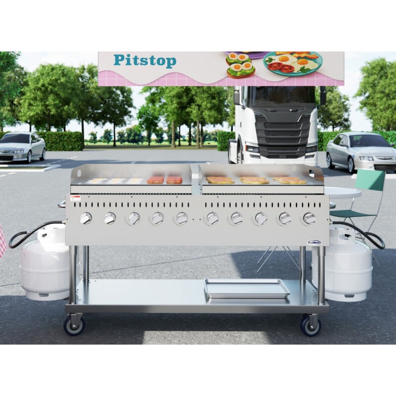 72 in. 10-Burner Commercial Outdoor Propane Gas Grill with Two 36 in. Griddles in Stainless-Steel, ETL Listed CGKIT7G36G36, product image 4 of 10