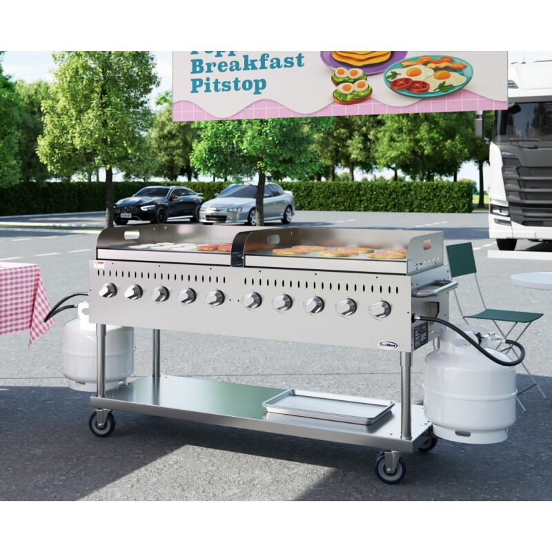 72 in. 10-Burner Commercial Outdoor Propane Gas Grill with Two 36 in. Griddles in Stainless-Steel, ETL Listed CGKIT7G36G36, product image 5 of 10