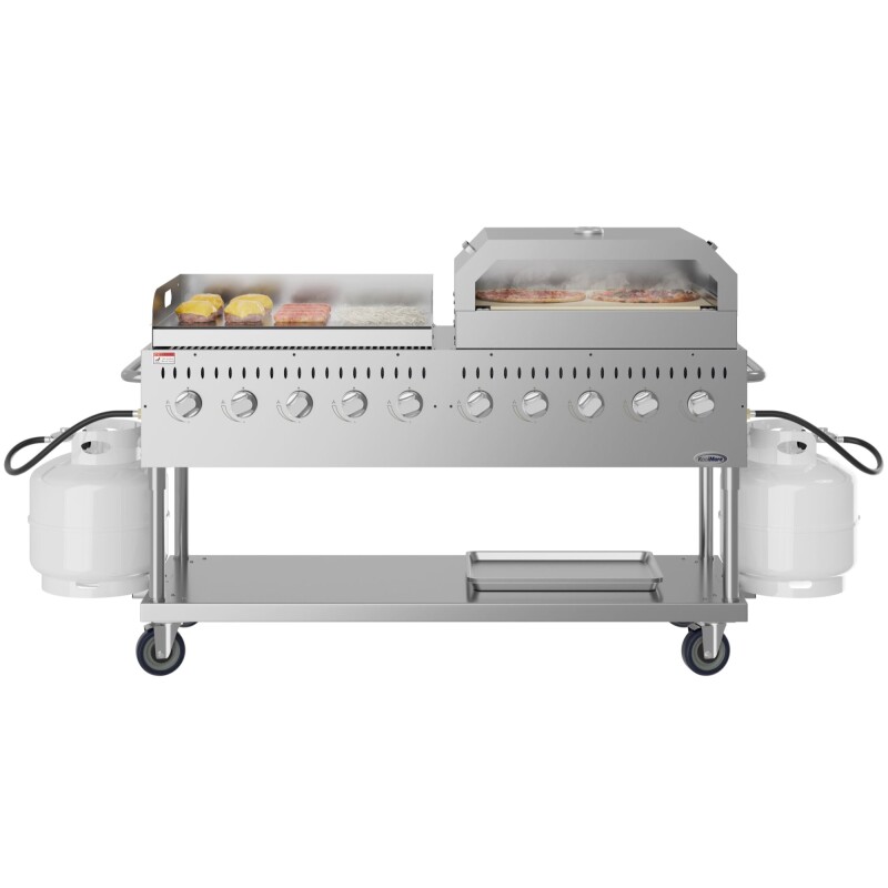 72 in. Full Stainless Steel Commercial Outdoor Propane Gas Grill with 36 in. Griddle and 36 in.Pizza Oven, ETL Listed in Stainless-Steel CGKIT7G36P36