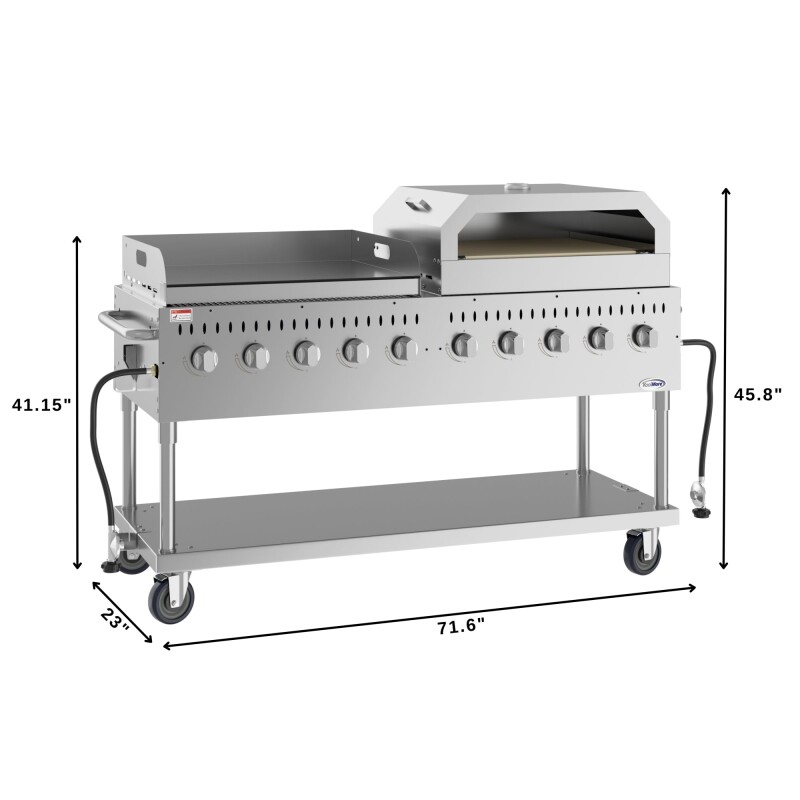 72 in. Full Stainless Steel Commercial Outdoor Propane Gas Grill with 36 in. Griddle and 36 in.Pizza Oven, ETL Listed in Stainless-Steel CGKIT7G36P36, product image 3 of 12