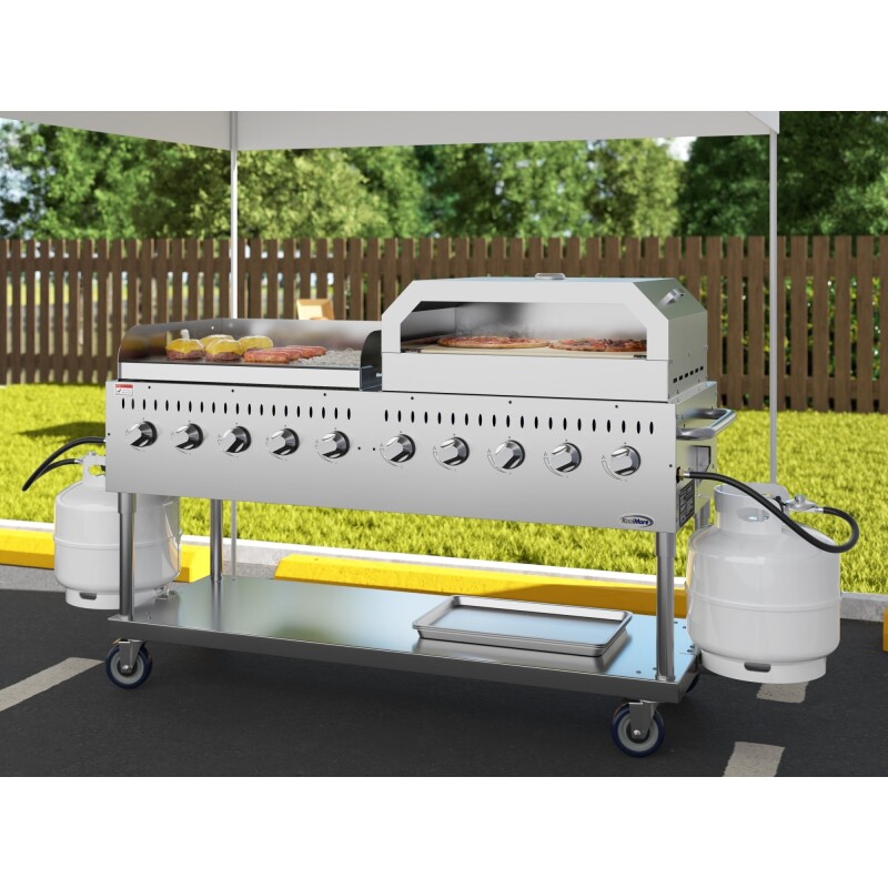 72 in. Full Stainless Steel Commercial Outdoor Propane Gas Grill with 36 in. Griddle and 36 in.Pizza Oven, ETL Listed in Stainless-Steel CGKIT7G36P36, product image 4 of 12