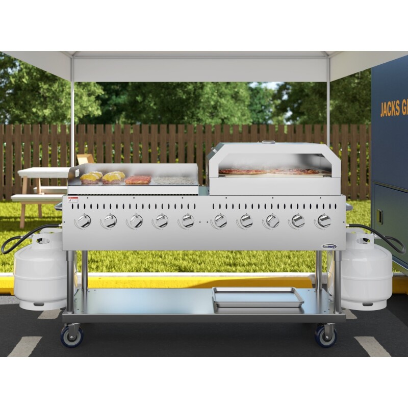 72 in. Full Stainless Steel Commercial Outdoor Propane Gas Grill with 36 in. Griddle and 36 in.Pizza Oven, ETL Listed in Stainless-Steel CGKIT7G36P36, product image 5 of 12