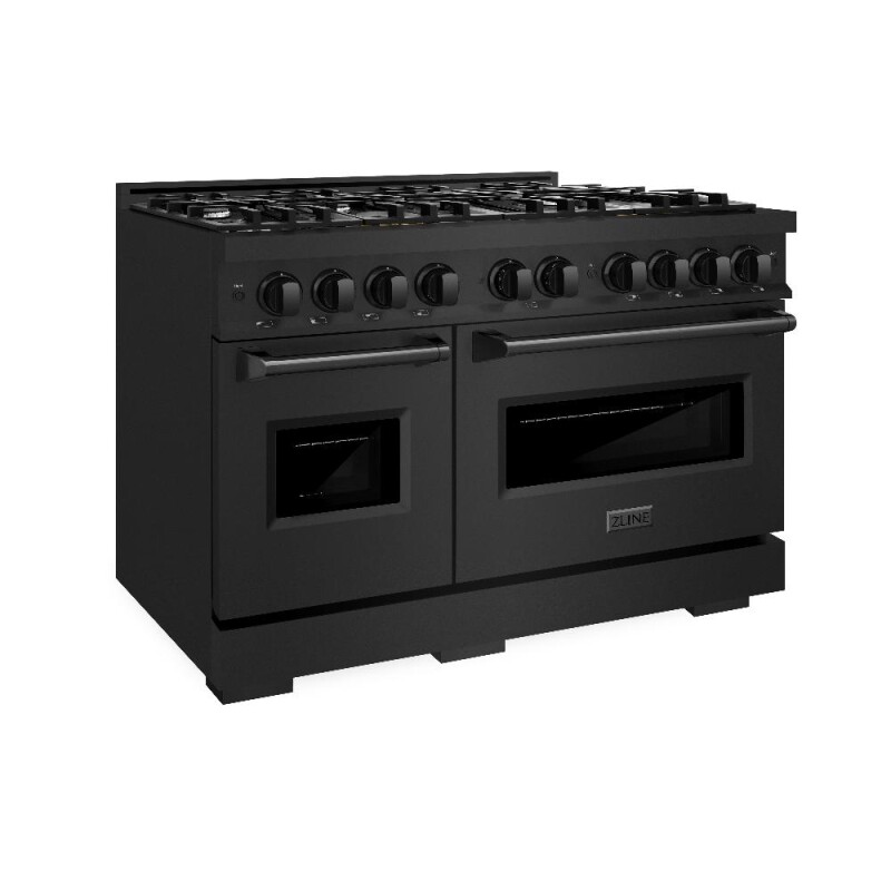 ZLINE 48 in. 6.7 cu. ft. Classic Double Oven Gas Range with 8 Burner Cooktop in Black Stainless Steel (CGRB-48) CGRB48
