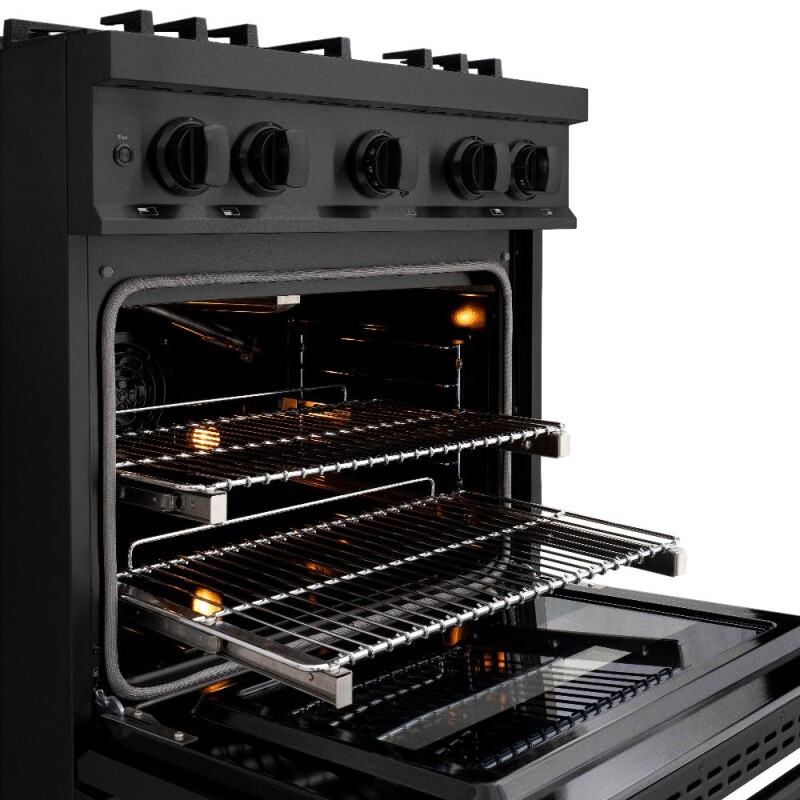 30 In. 4.2 Cu. Ft. Classic Gas Range With Convection Gas Oven In Black Stainless Steel With 4 Brass Burners CGRBBR30
