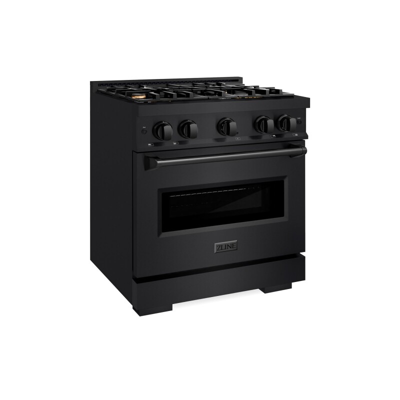 ZLINE 30 in. 4.2 cu. ft. Classic Gas Range with Convection Gas Oven in Black Stainless Steel with 4 Brass Burners (CGRB-BR-30) CGRBBR30