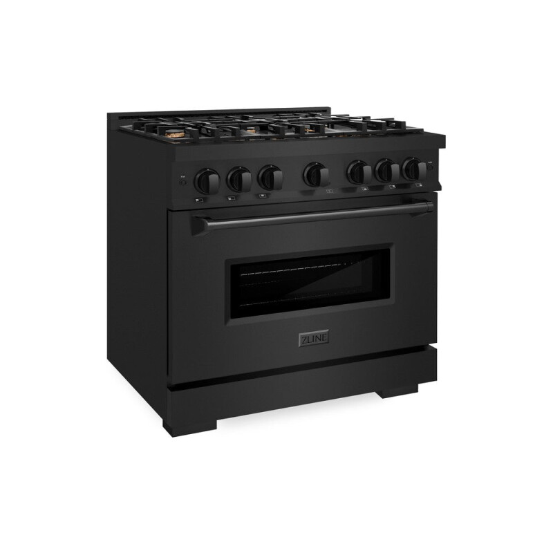 ZLINE 36 in. 5.2 cu. ft. Classic Gas Range with Convection Gas Oven in Black Stainless Steel with 6 Brass Burners (CGRB-BR-36) CGRBBR36