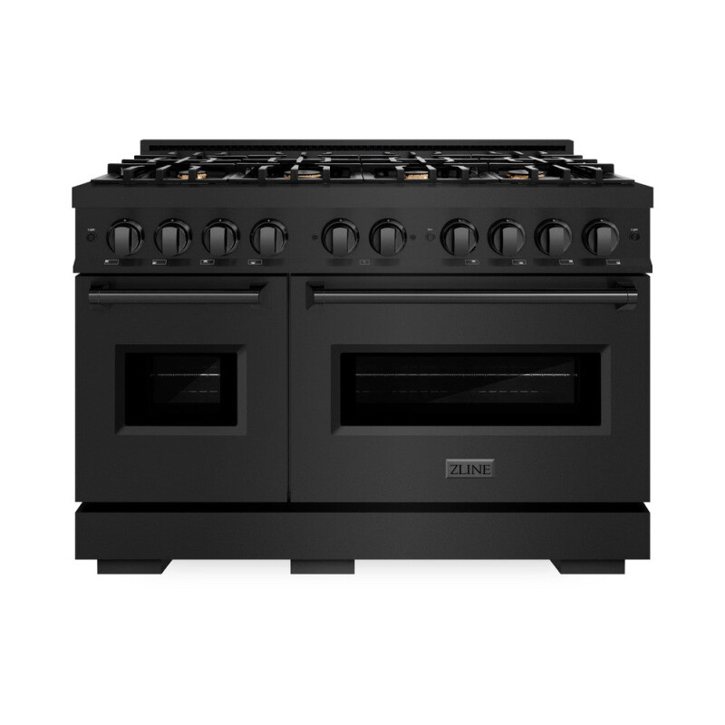 48 In. 6.7 Cu. Ft. Classic Double Oven Gas Range In Black Stainless Steel With 8 Brass Burners CGRBBR48