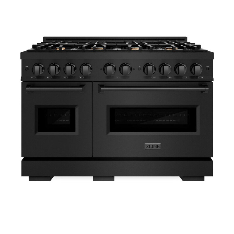 48 In. 6.7 Cu. Ft. Classic Double Oven Gas Range In Black Stainless Steel With 8 Brass Burners CGRBBR48