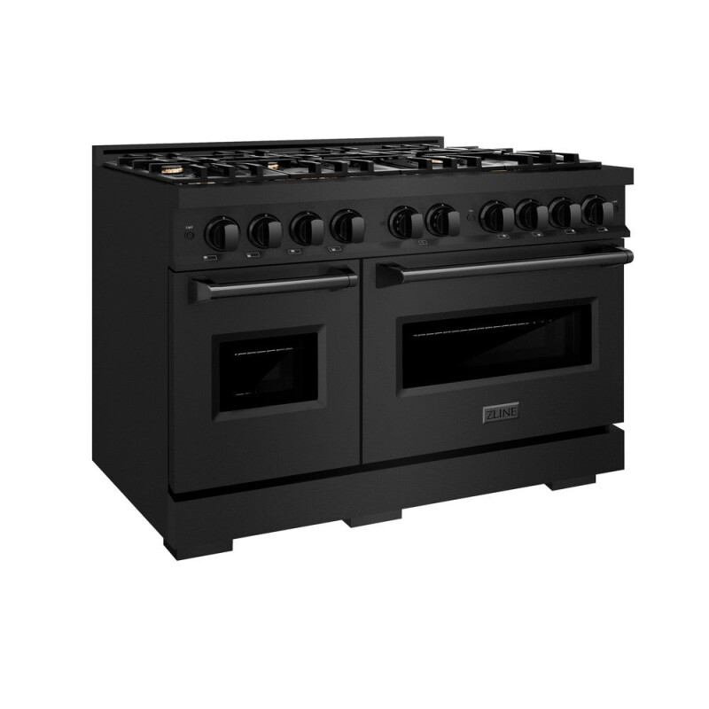 ZLINE 48 in. 6.7 cu. ft. Classic Double Oven Gas Range in Black Stainless Steel with 8 Brass Burners (CGRB-BR-48) CGRBBR48