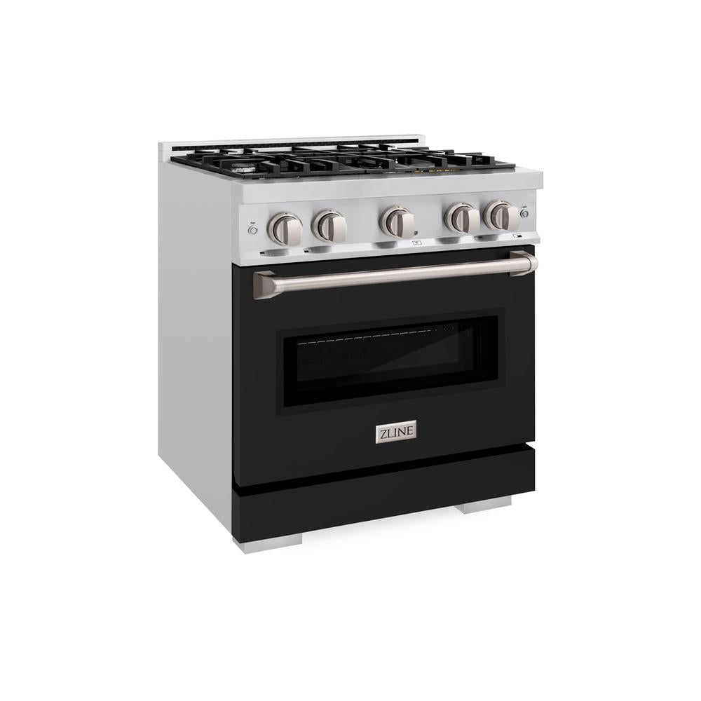 30 In. 4.2 Cu. Ft. Classic Gas Range With 4 Burner Cooktop And Convection Gas Oven In Stainless Steel With Black Matte Door CGRBLM30