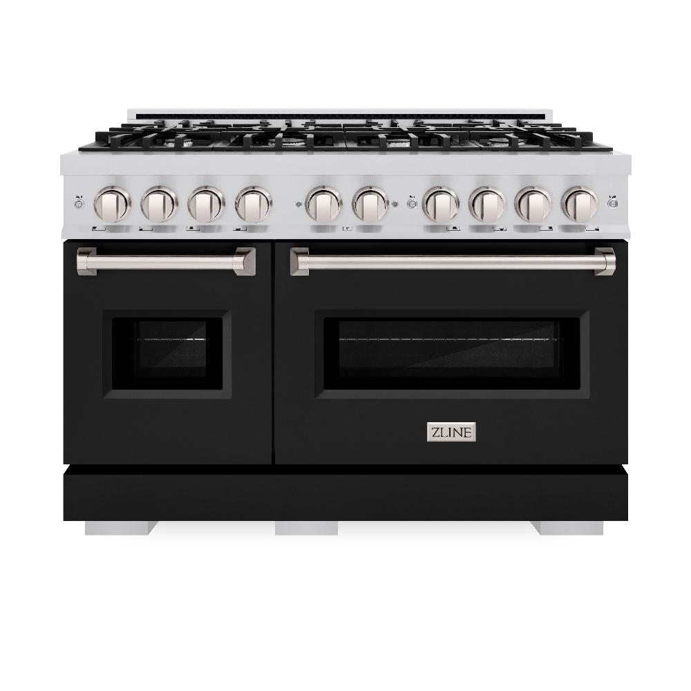 48 In. 6.7 Cu. Ft. Classic Double Oven Gas Range With 8 Burner Cooktop In Stainless Steel With Black Matte Doors CGRBLM48