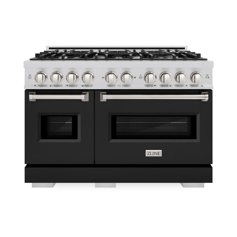 48 In. 6.7 Cu. Ft. Classic Double Oven Gas Range With 8 Burner Cooktop In Stainless Steel With Black Matte Doors CGRBLM48
