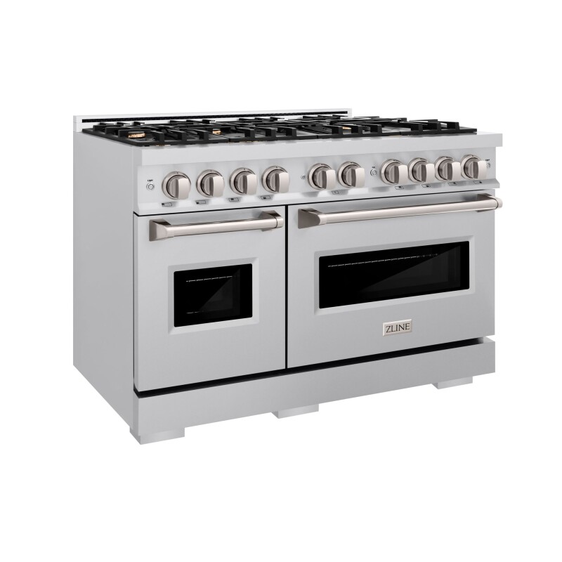 ZLINE 48 in. 6.7 cu. ft. Classic Double Oven Gas Range in Stainless Steel with 8 Brass Burners (CGR-BR-48) CGRBR48