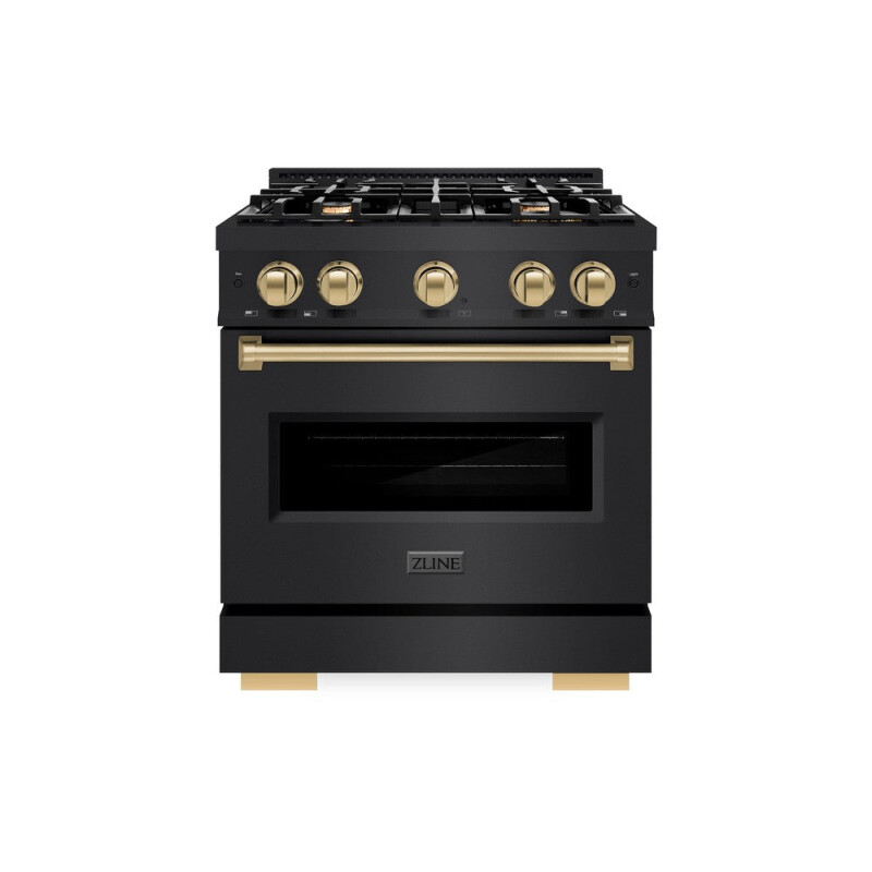Autograph Edition 30 In. 4.2 Cu. Ft. Classic Gas Range With 4 Burner Cooktop And Convection Gas Oven In Black Stainless Steel And Champagne Bronze Accents CGRBZ30CB
