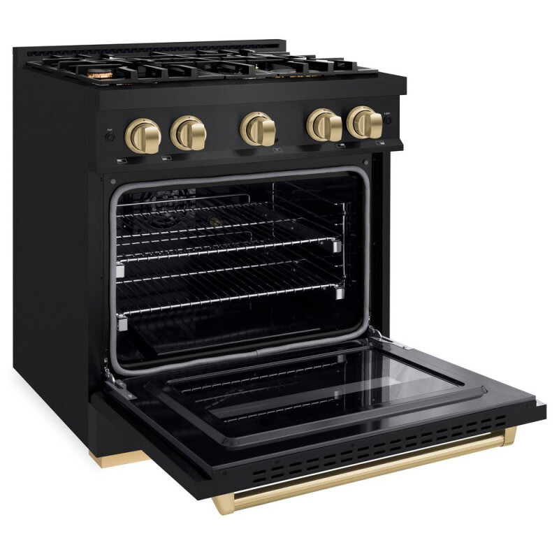 Autograph Edition 30 In. 4.2 Cu. Ft. Classic Gas Range With 4 Burner Cooktop And Convection Gas Oven In Black Stainless Steel And Champagne Bronze Accents CGRBZ30CB