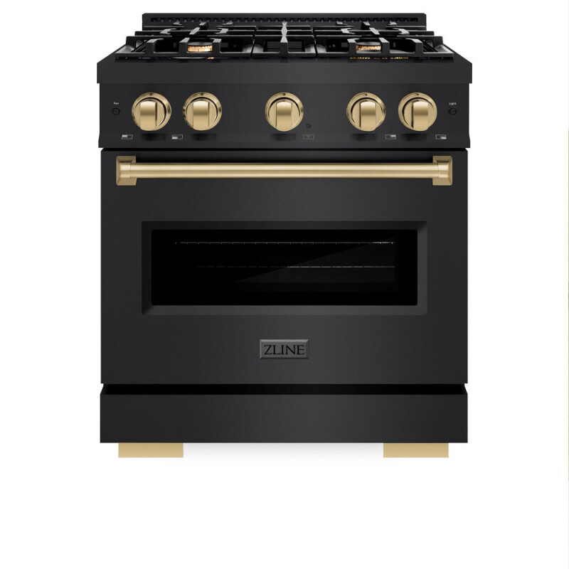 Autograph Edition 30 In. 4.2 Cu. Ft. Classic Gas Range With 4 Burner Cooktop And Convection Gas Oven In Black Stainless Steel And Champagne Bronze Accents CGRBZ30CB