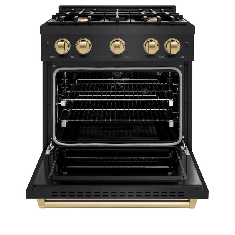 Autograph Edition 30 In. 4.2 Cu. Ft. Classic Gas Range With 4 Burner Cooktop And Convection Gas Oven In Black Stainless Steel And Champagne Bronze Accents CGRBZ30CB