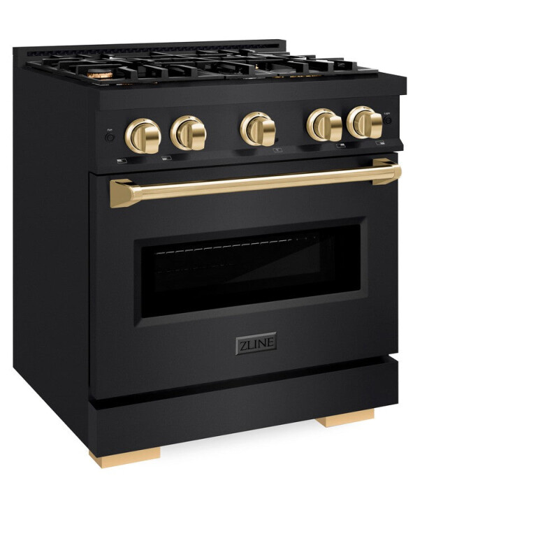 Autograph Edition 30 In. 4.2 Cu. Ft. Classic Gas Range With 4 Burner Cooktop And Convection Gas Oven In Black Stainless Steel And Polished Gold Accents CGRBZ30G
