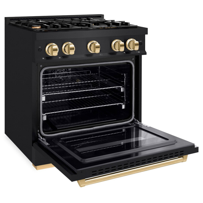 Autograph Edition 30 In. 4.2 Cu. Ft. Classic Gas Range With 4 Burner Cooktop And Convection Gas Oven In Black Stainless Steel And Polished Gold Accents CGRBZ30G