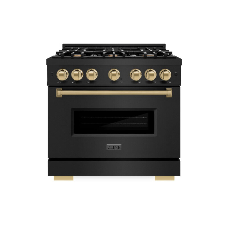 Autograph Edition 36 In. 5.2 Cu. Ft. Classic Gas Range With 6 Burner Cooktop And Convection Gas Oven In Black Stainless Steel And Champagne Bronze Accents CGRBZ36CB